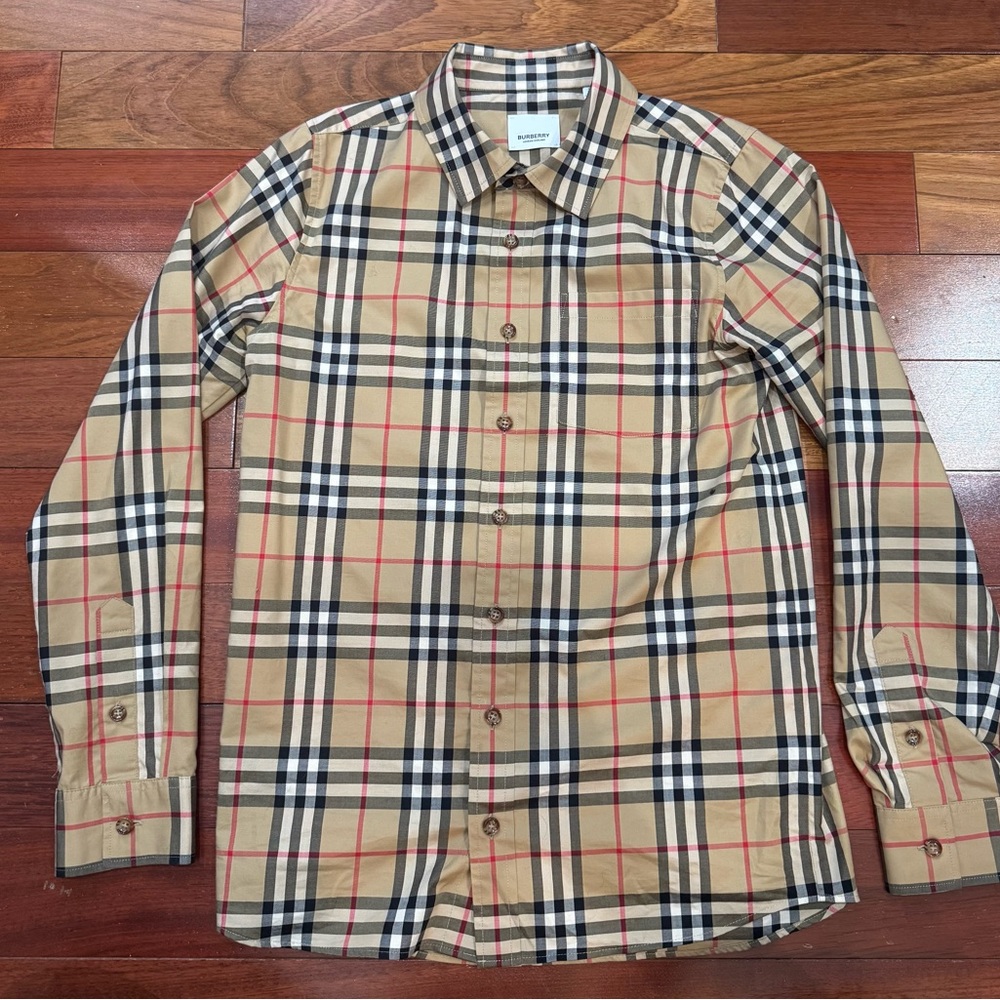 LIKE NEW! Burberry Boys Tan Checkered Button Down Button Shirt
